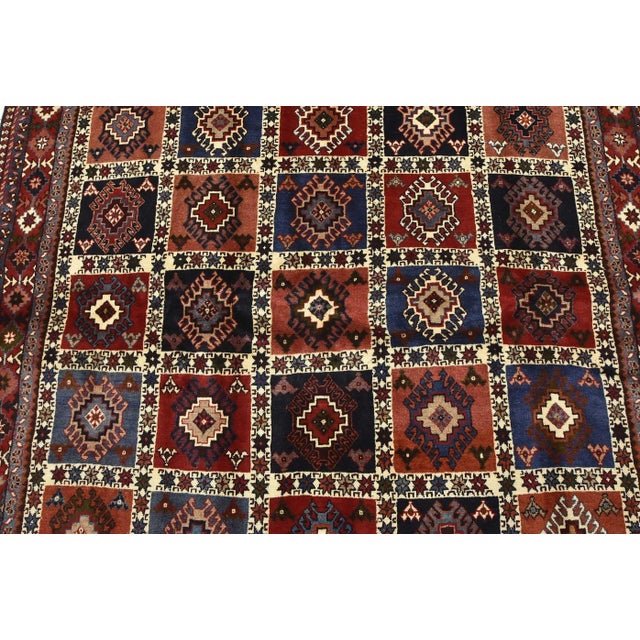 1990s Yalameh Rug 5'1'' X 6'10'' Multicolor Wool Vintage Tribal Hand-Knotted Carpet For Sale - Image 5 of 12