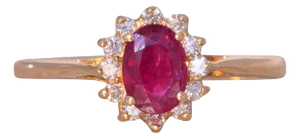 The Bandon: Natural Ruby and Diamond Halo Ring in Yellow Gold