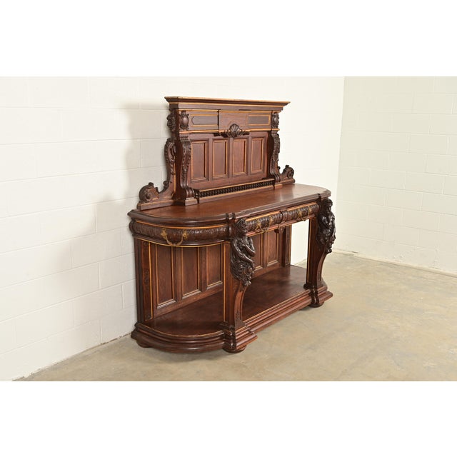 R. J. Horner & Co. R. J. Horner Renaissance Revival Ornate Carved Oak Sideboard or Bar Cabinet, Circa 1880s For Sale - Image 4 of 17