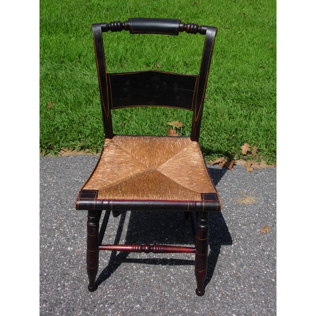 Antique Set of 4 Hitchcock Pillow Back Rush Seat Stenciled Ct Farmhouse