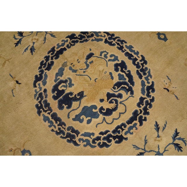 Beige 1890s Beige Field Medallion Qing Antique Chinese Peking Carpet Rug 8'8" X 11'5" For Sale - Image 8 of 10