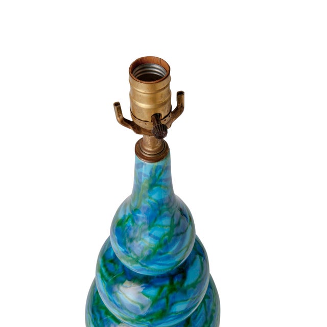 Mid-Century Modern Mid Century Blue Glazed Ceramic Table Lamp For Sale - Image 3 of 6