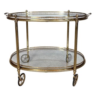 Oval Serving Cart in Brass and Glass, Italy, 1950s For Sale