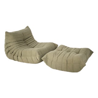 Togo Lounge Chair and Sand Corduroy by Michel Ducaroy for Ligne Roset, 1973, Set of 2 For Sale