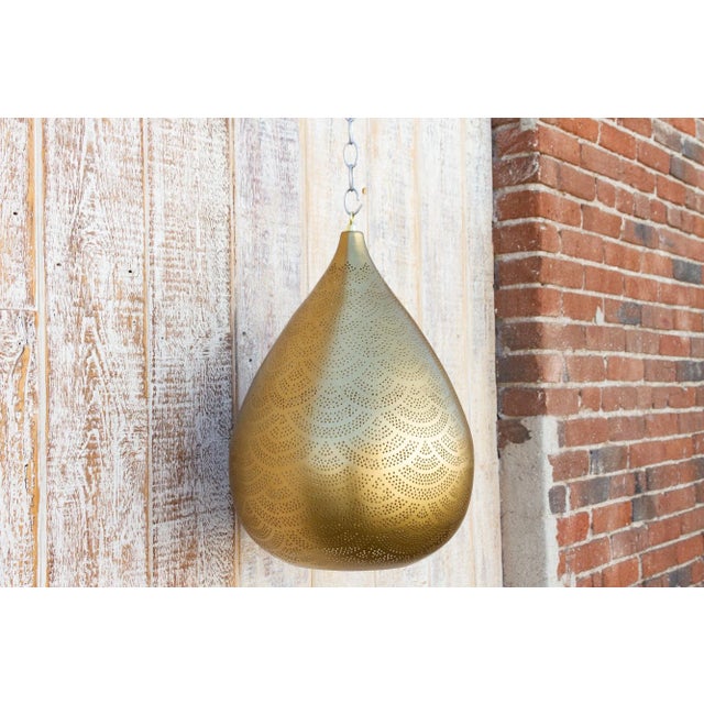 Gold Filigree Lucknow Pear Pendant Lantern For Sale In Los Angeles - Image 6 of 12