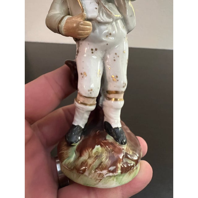 Antique English Staffordshire Man With 2 Doves Figure Circa 1860's For Sale - Image 4 of 9