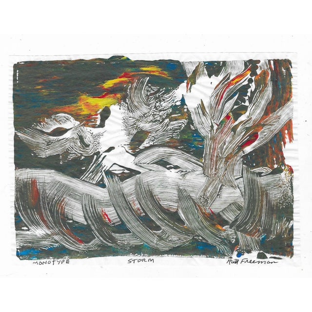Monoprint by Pittsburgh artist Ruth Freeman (born 1940) "Storm." Printed on thin rice paper, pencil signed and titled.