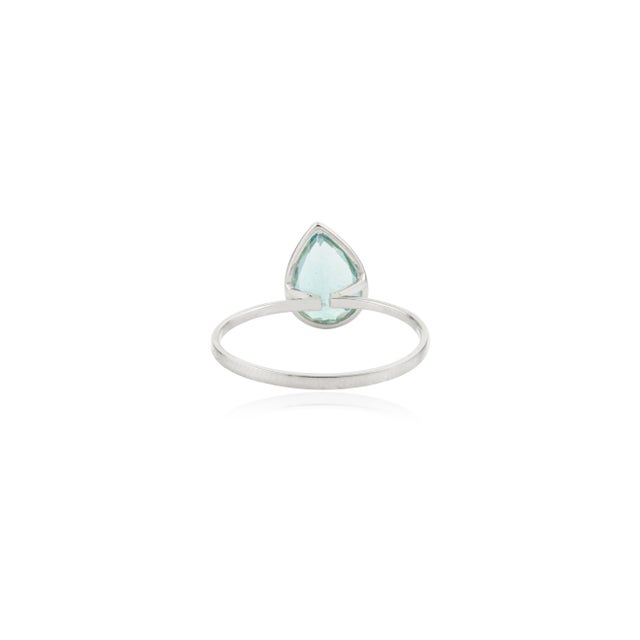 Metal 14k White Gold Pear Cut Aquamarine Ring Size 6.5 For Sale - Image 7 of 11