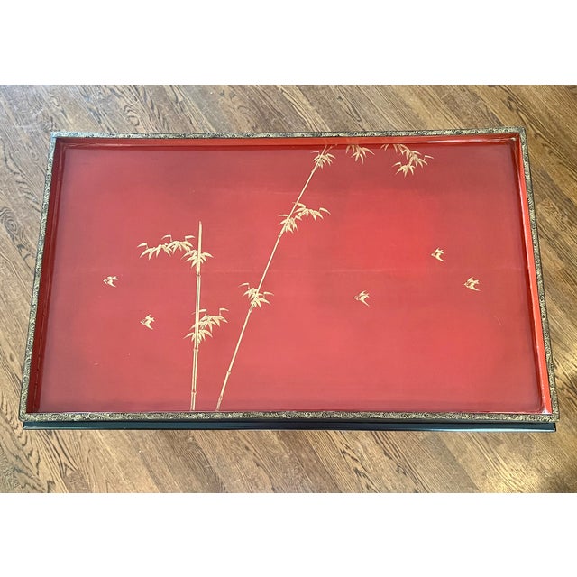 Chinoiserie Stephen Cannell Estate: 1950s Chinese Red Lacquer Chinoiserie Accent Table For Sale - Image 3 of 9