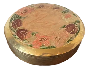 Mid 20th Century Round Pink Enameled Floral Lidded Box