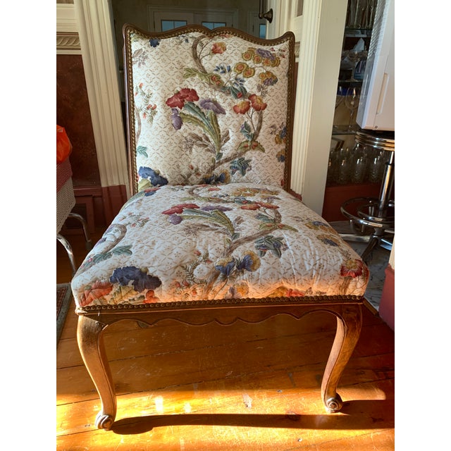 Antique Designer Fabric Upholstered Side Chairs - a Pair For Sale - Image 4 of 12