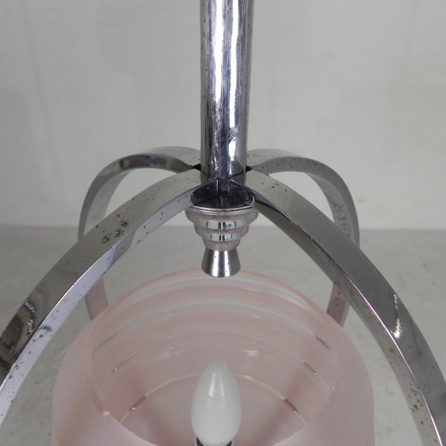 Art Deco Pendant Lamp with Glass Shade and Chrome Frame, 1930s For Sale - Image 16 of 18