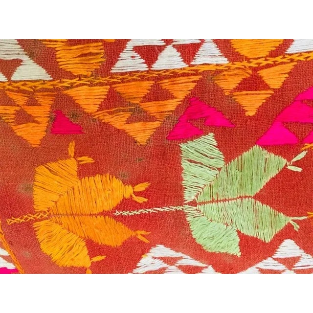 Antique Phulkari Wedding Shawl, Orange Silk Embroidery on Cotton For Sale - Image 12 of 13