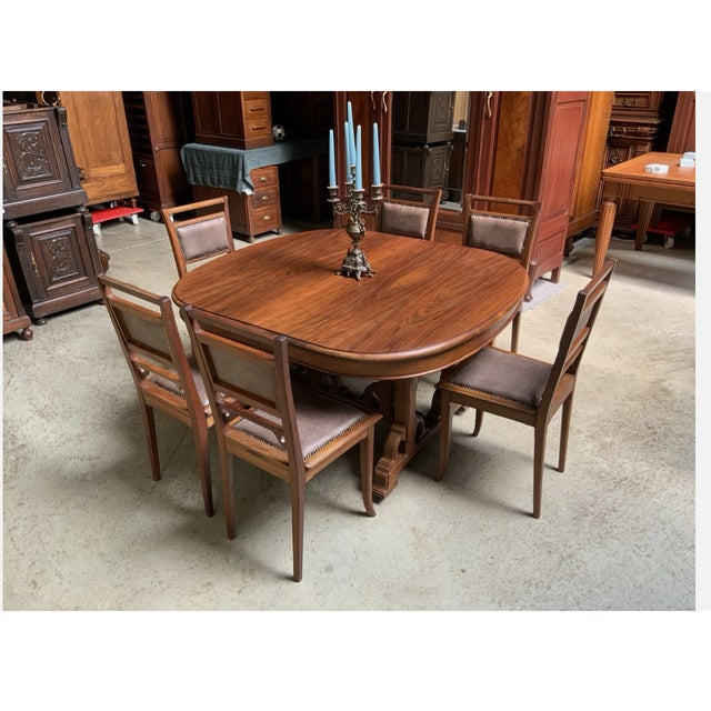 Antique Art Nouveau Dining Set with Extendable Table and Chairs, 1910, Set of 7 For Sale - Image 11 of 12