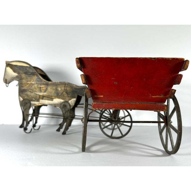Antique Gibbs Toy Horses & Wagon: Litho Pacers, Red Wagon, c. 1908 For Sale - Image 4 of 10