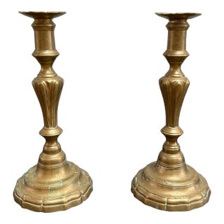 Pair of Early 18th-Century Louis XV Bell Metal Candlesticks For Sale