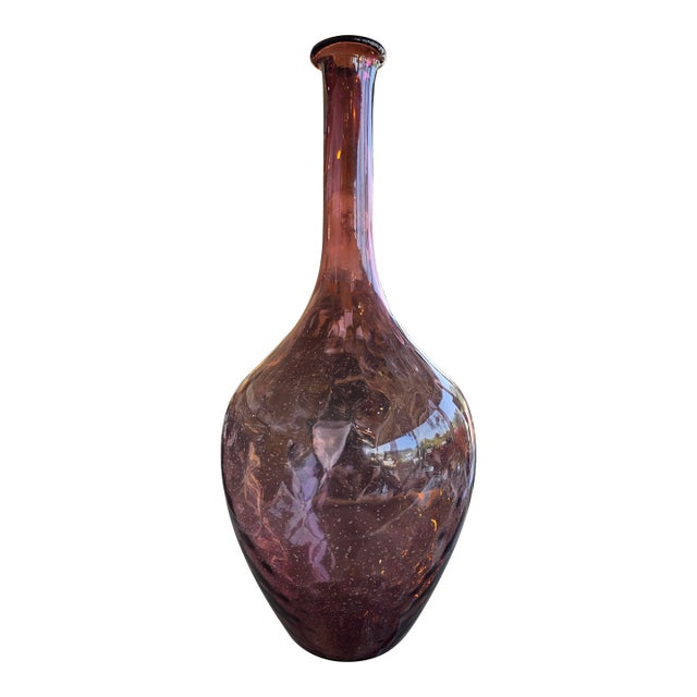 1970s Mid-Century Modern Hand-Blown Amethyst Purple Glass Decanter Bottle / Vase For Sale