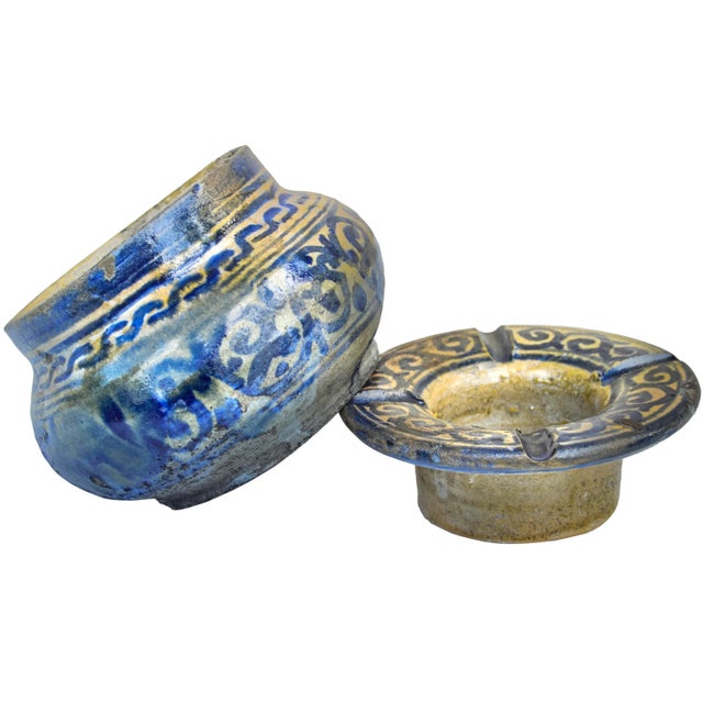 Antique Handmade Moroccan Ceramic Ashtray With Blues For Sale - Image 9 of 10