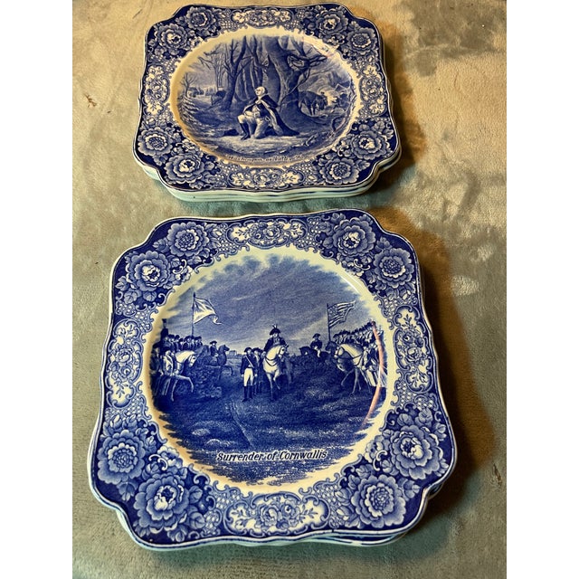 Blue 1932 Historic George Washington Bicentennial Memorial Plates- Set of 6 For Sale - Image 8 of 9