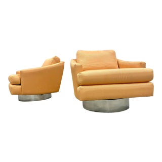 Milo Baughman Attributed Chrome Swivel Lounge Chairs - a Pair For Sale