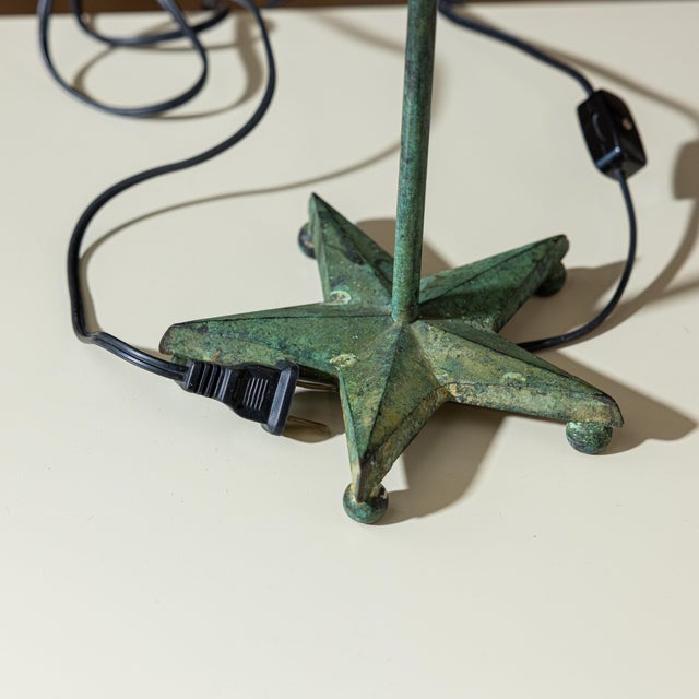 Vintage Verdigris Copper Alloy Brutalist Star Table Lamp For Sale - Image 9 of 14