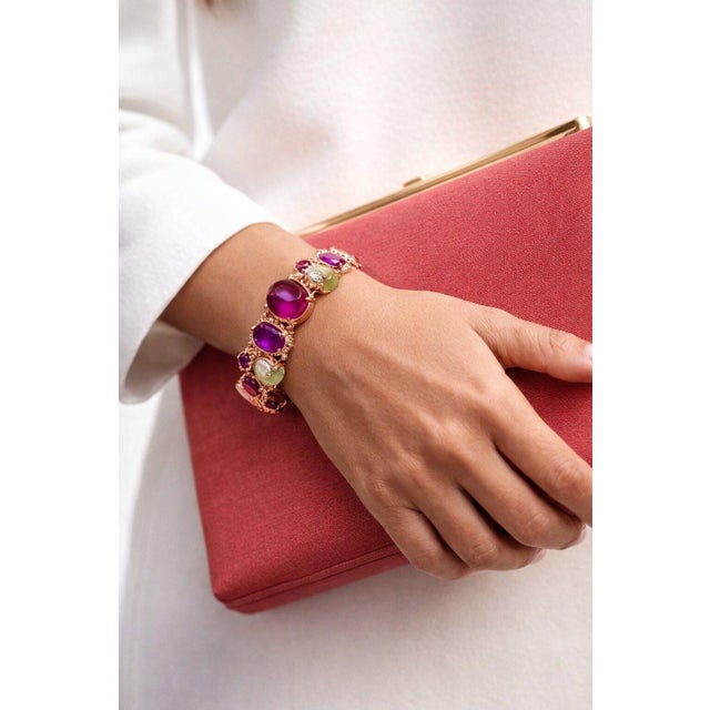 Pink Bochic Capri Vintage Multi-Gem Bangle, 18K Gold & Silver, 1997 For Sale - Image 8 of 12