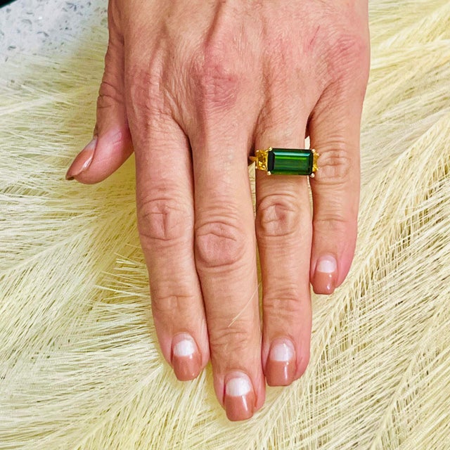 Metal Natural Tourmaline Diamond Ring 14 Y Gold 7.03 TCW Certified For Sale - Image 7 of 8