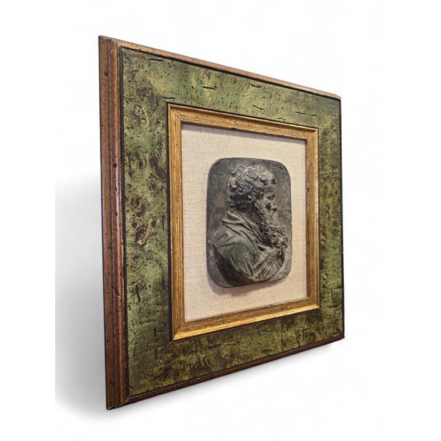 Framed Bronze Relief Plaque with Classical Face, 1950s For Sale - Image 6 of 9