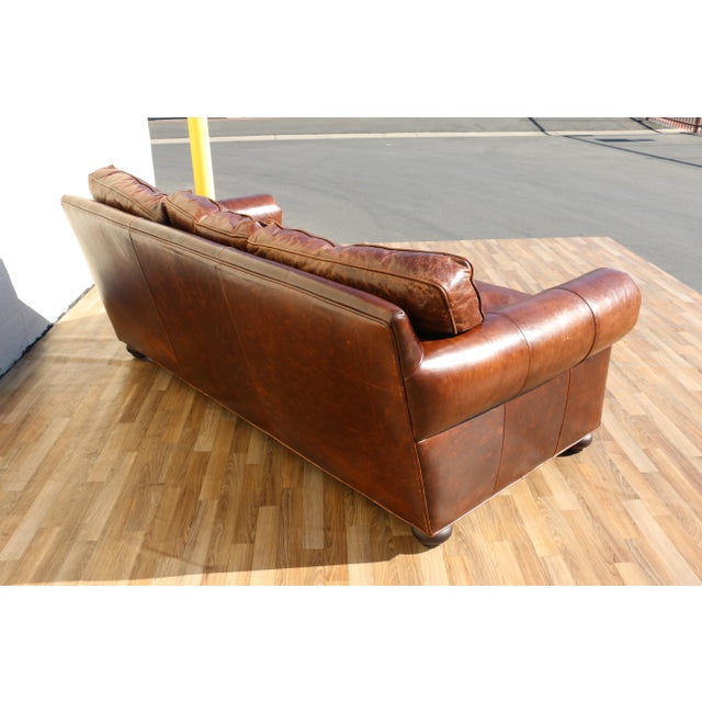 Vintage Restoration Hardware Distressed Brown Leather Three-Seat Sofa | Rh Club Sofa For Sale In Los Angeles - Image 6 of 18