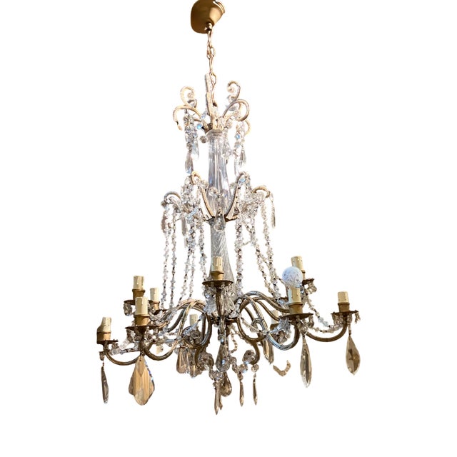 Italian Cut Crystal and Glass Beads Cage Chandelier, 1800s For Sale