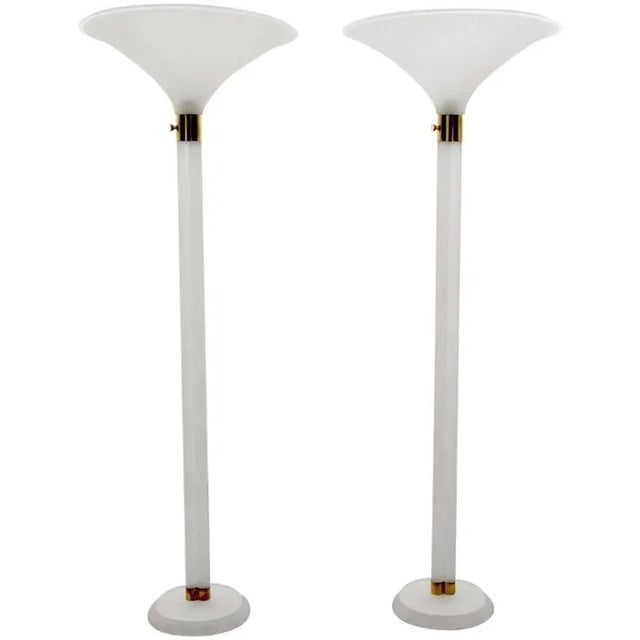 White Sandblasted Lucite Torchere by Karl Springer - Pair For Sale - Image 8 of 8