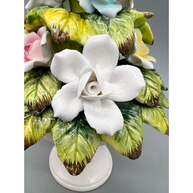 Petite Pair of Vintage Ceramic Floral Topiary Pedestals – Capodimonte Style - Cottagecore, Romantic, English Garden For Sale - Image 16 of 18