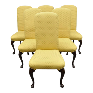 Vintage Queen Anne Style Cherry Wood Upholstered Dining Side Chairs - Set of 6