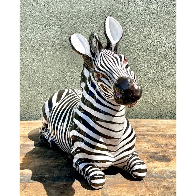 This striking vintage zebra sculpture is a quintessential example of high-style Italian ceramic artistry. Likely...