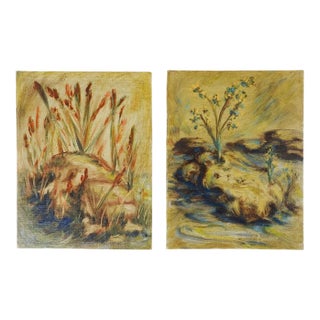 Vintage Mid 20th Century Garden Study Paintings - a Pair For Sale