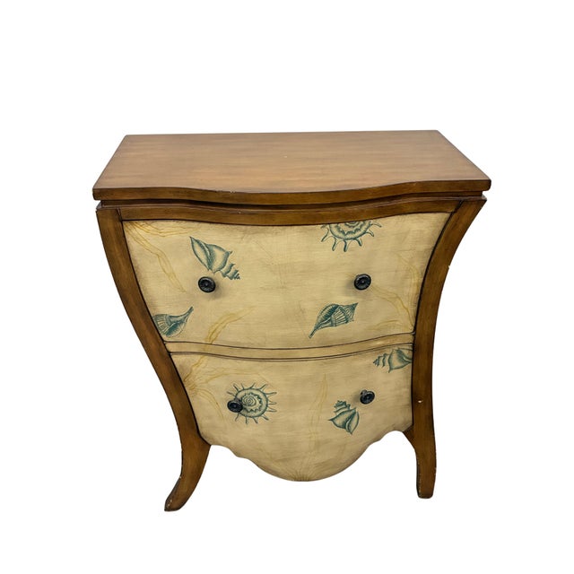 Vintage Coastal Seashell Motif Bombé Two-Drawer Accent Chest For Sale - Image 4 of 12