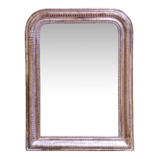 19th Century French Louis Philippe Silver Leaf Wall Mirror With Stripe Decor For Sale