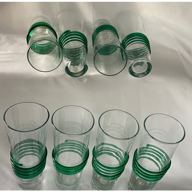 Contemporary Artisan Hand-Blown Green Spiral Clear Glass Tumblers Set For Sale - Image 4 of 4
