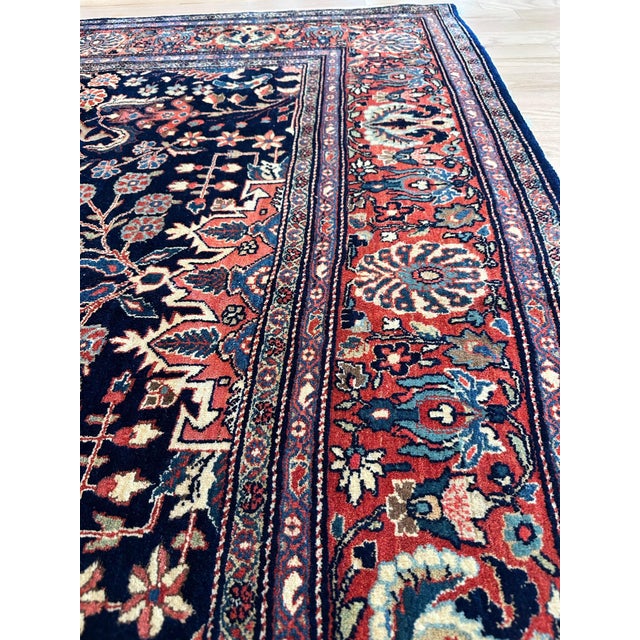 Antique Farahan Sarouk Carpet, Handmade Oriental Rug, Navy, Ivory, Green, Red For Sale - Image 12 of 12