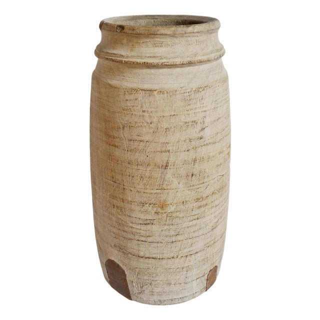 Antique Old Indian Lassi Rustic Wood Pot For Sale