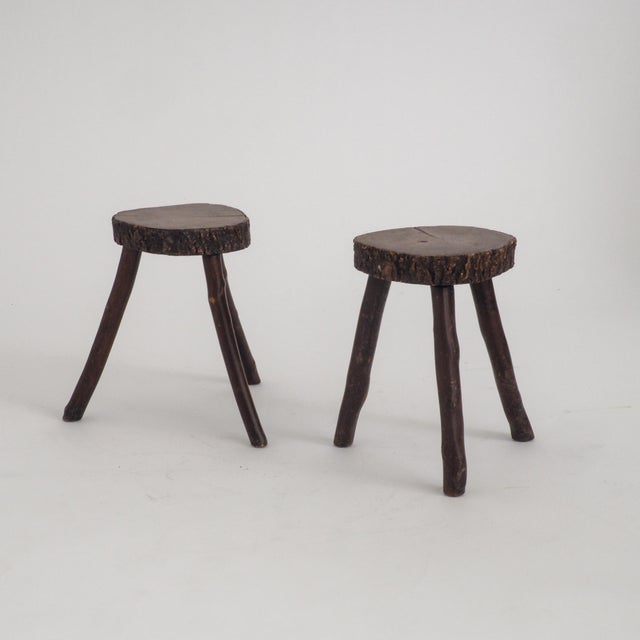 Rustic Hand-Crafted Wooden Stools, 1960s, Set of 2 For Sale - Image 10 of 18