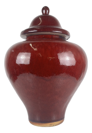 Large Vintage Japanese Oxblood Red Glazed Ceramic Covered Jar, 1950s