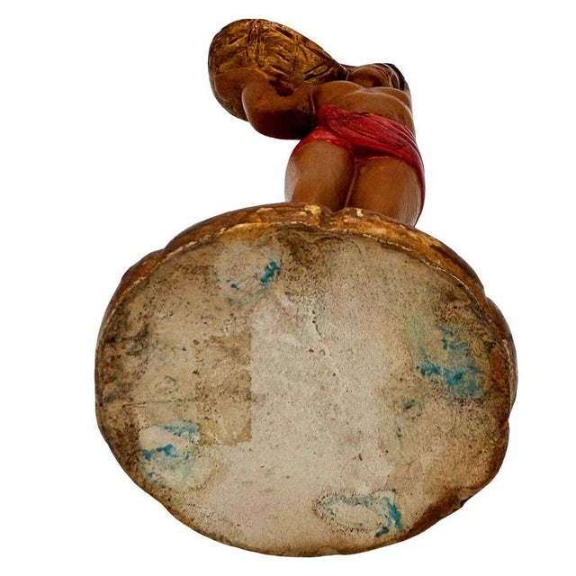 Sculpture Materials Mid 20th Century Native Boy W/ Fruit Offering Ceramic Hand Painted Sculpture For Sale - Image 7 of 7