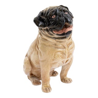 Italian Glazed Ceramic Pug Sculpture For Sale