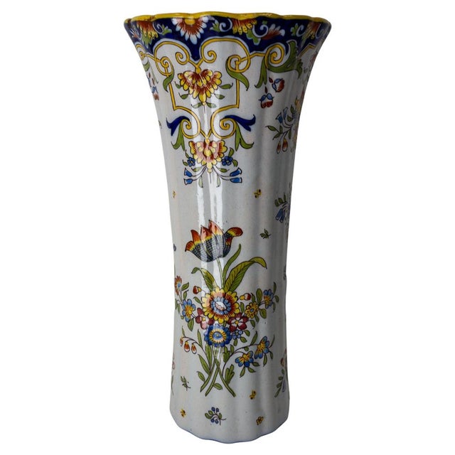 French Art Nouveau Faience Vase with Vegetal Patterns from Vieux Rouen, 1900 For Sale - Image 9 of 9
