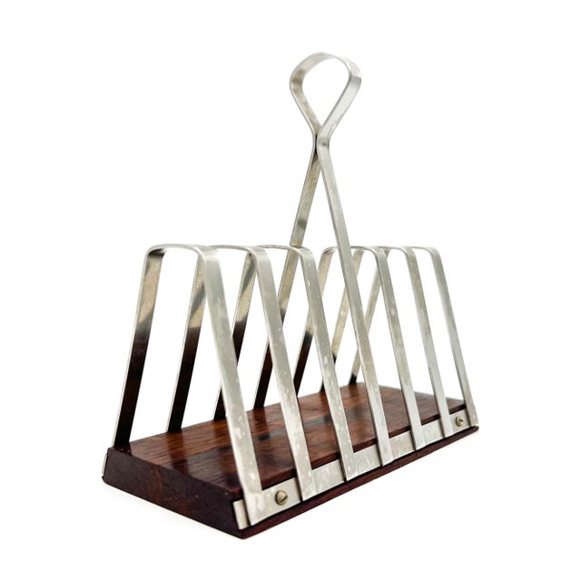 Lundtofte 1960s Danish Lundtofte Stainless Steel & Rosewood Toast Rack – Scandinavian Modern / Mid-Century For Sale - Image 4 of 9