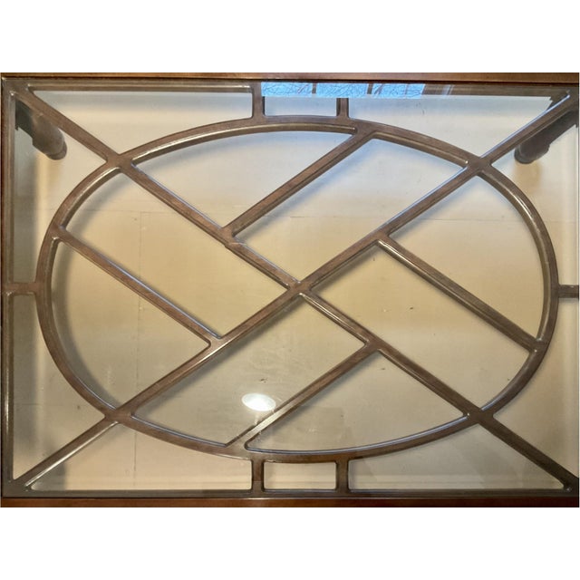 Transitional Vintage Rectangular Mahogany and Glass Top Coffee Table For Sale - Image 3 of 9