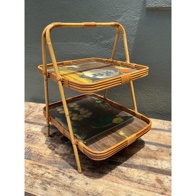 Vintage Rattan Two-Tiered Tray Stand For Sale In West Palm - Image 6 of 18
