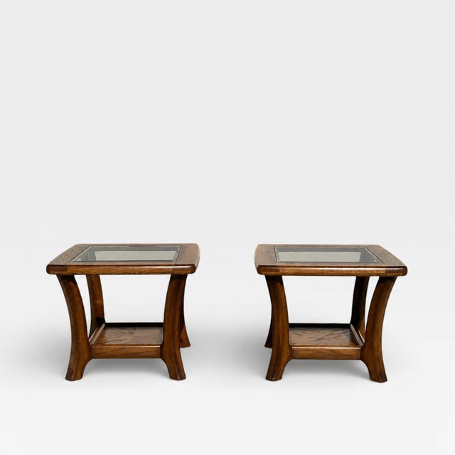 Pair of Late Mid-Century Oak Side Tables With Smoked Glass Tops, Mid-Century Modern, 1970s For Sale - Image 12 of 18