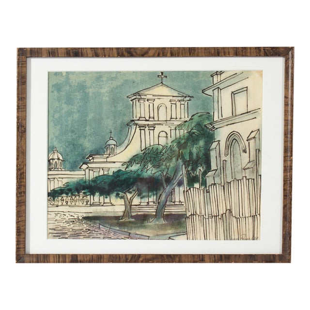 Watercolor and Ink Drawing by James Spencer Russel For Sale